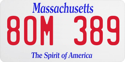 MA license plate 8OM389