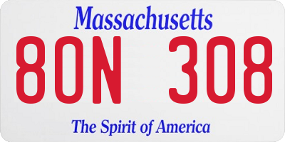MA license plate 8ON308