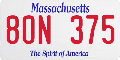 MA license plate 8ON375