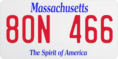 MA license plate 8ON466