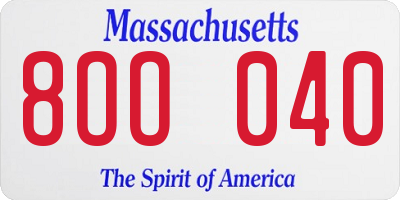MA license plate 8OO040
