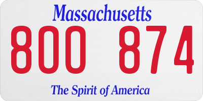 MA license plate 8OO874