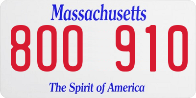 MA license plate 8OO910