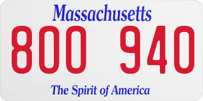 MA license plate 8OO940