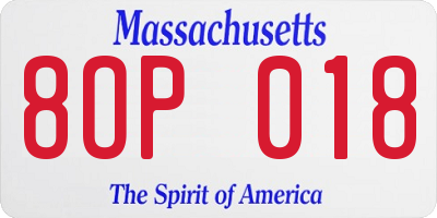 MA license plate 8OP018