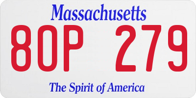 MA license plate 8OP279