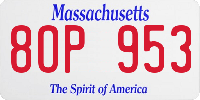 MA license plate 8OP953