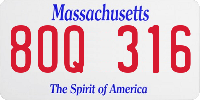 MA license plate 8OQ316