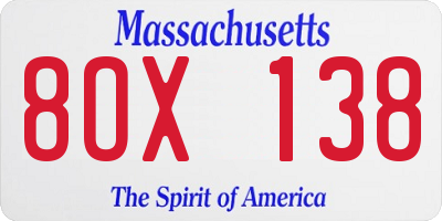 MA license plate 8OX138