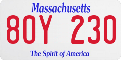 MA license plate 8OY230