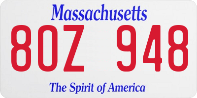 MA license plate 8OZ948