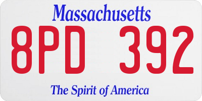 MA license plate 8PD392