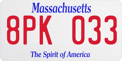 MA license plate 8PK033