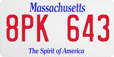 MA license plate 8PK643