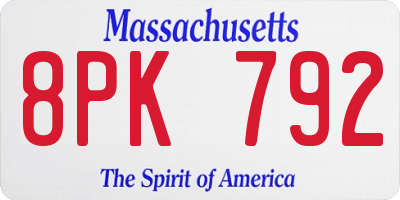 MA license plate 8PK792