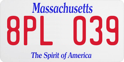 MA license plate 8PL039