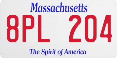 MA license plate 8PL204