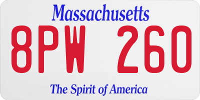 MA license plate 8PW260