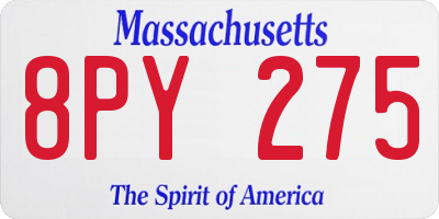 MA license plate 8PY275