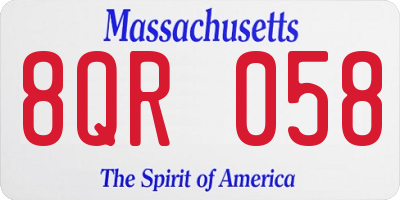 MA license plate 8QR058