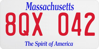 MA license plate 8QX042