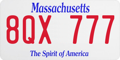 MA license plate 8QX777