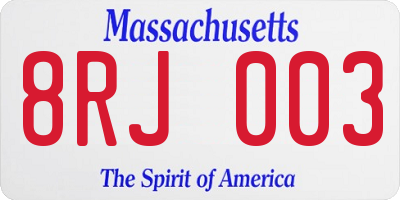 MA license plate 8RJ003