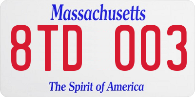 MA license plate 8TD003