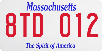 MA license plate 8TD012