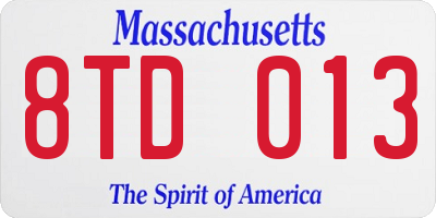 MA license plate 8TD013