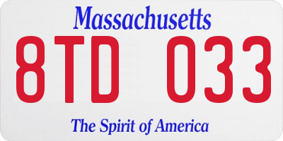 MA license plate 8TD033