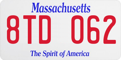 MA license plate 8TD062