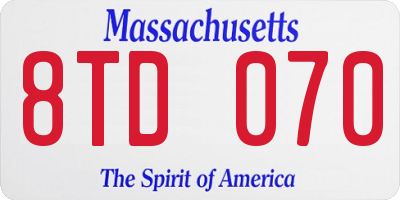 MA license plate 8TD070