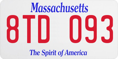 MA license plate 8TD093