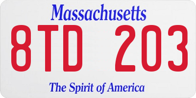 MA license plate 8TD203