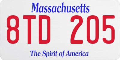 MA license plate 8TD205