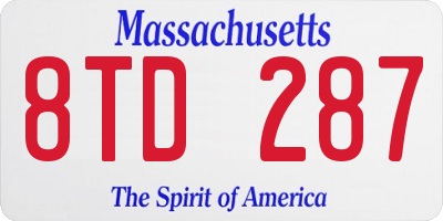 MA license plate 8TD287