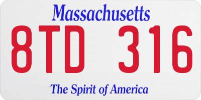 MA license plate 8TD316
