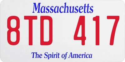 MA license plate 8TD417
