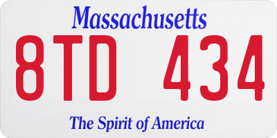 MA license plate 8TD434