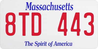 MA license plate 8TD443