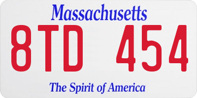 MA license plate 8TD454