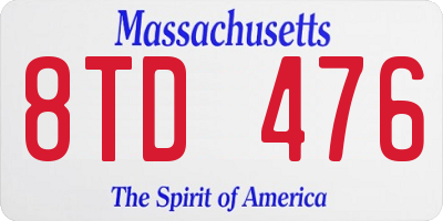 MA license plate 8TD476