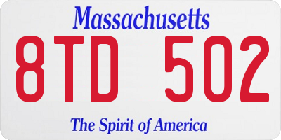 MA license plate 8TD502