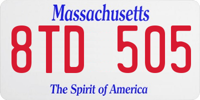 MA license plate 8TD505