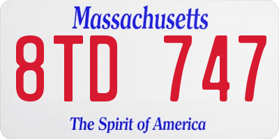 MA license plate 8TD747