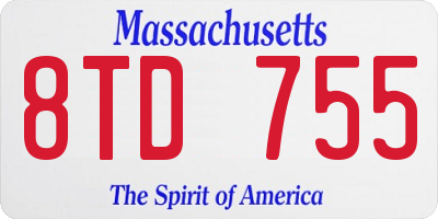 MA license plate 8TD755