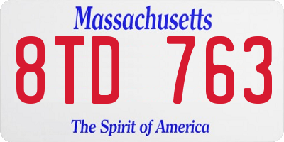 MA license plate 8TD763