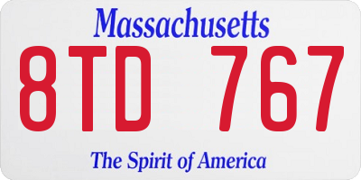 MA license plate 8TD767
