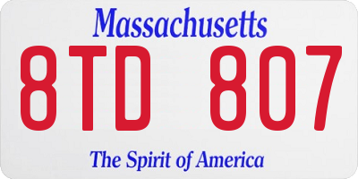 MA license plate 8TD807